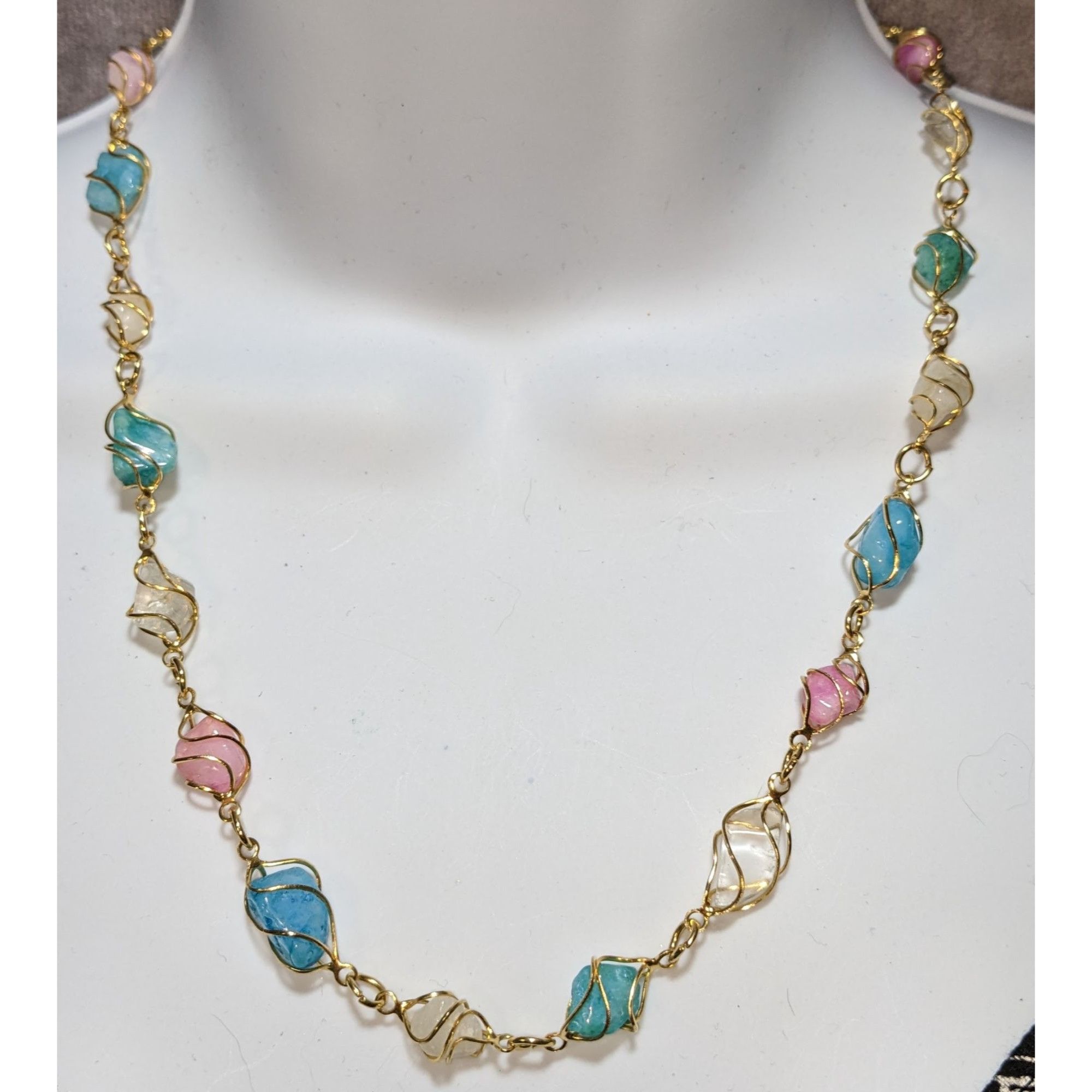 Other Whimsical Wire-Wrapped Pastel Gemstone Necklace With Gold-To Size ONE SIZE - 1 Thumbnail
