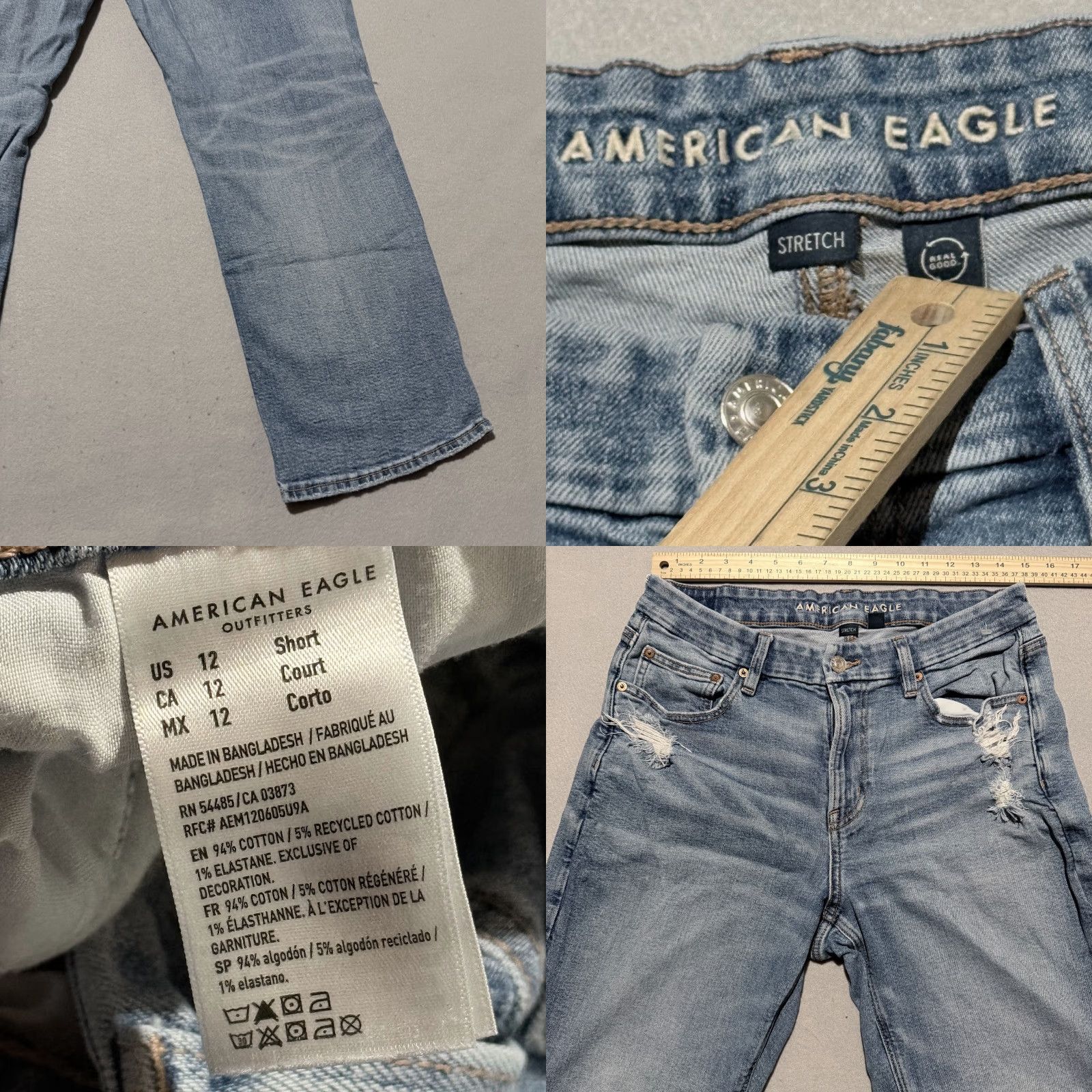 American Eagle Outfitters American Eagle Jeans Women Blue Denim Distressed Straight Stretch - 12 Short Size 34" / US 12 / IT 48 - 8 Thumbnail