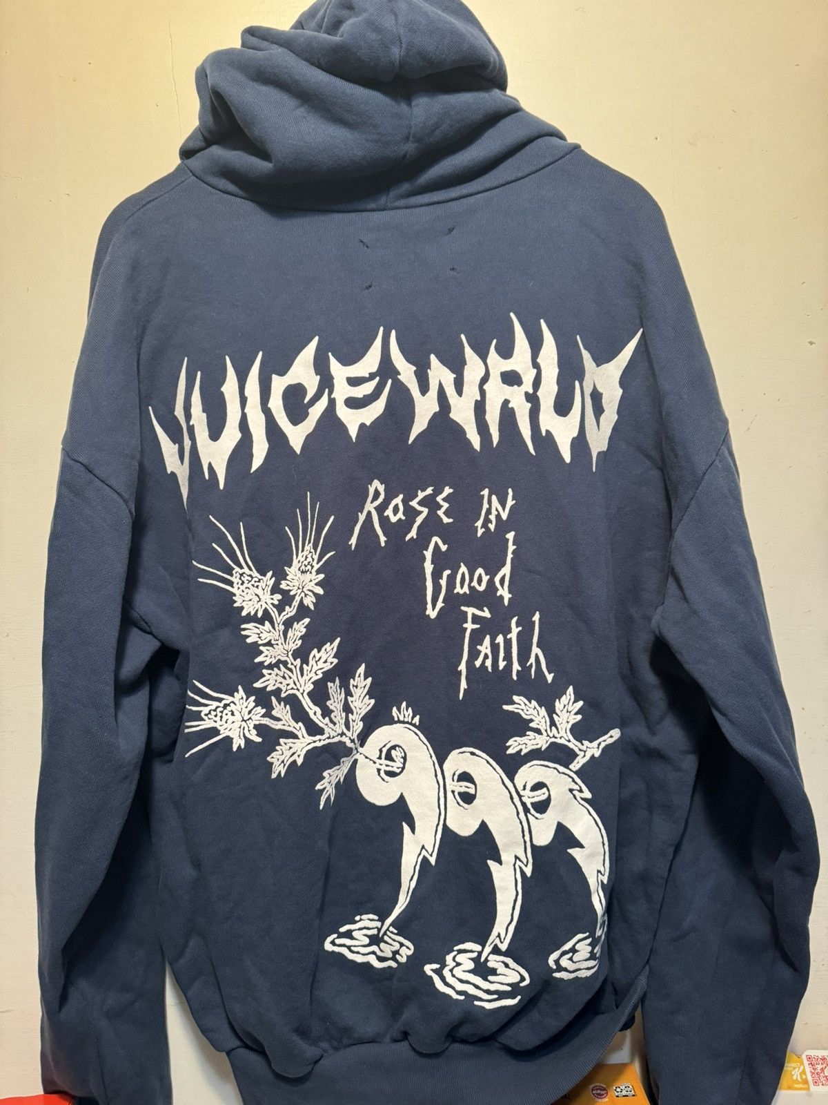 image of 999 Club x Rose In Good Faith Juice Wrld X Rigf 5 Gauge Blue Hoodie Large, Men's (Size XL)