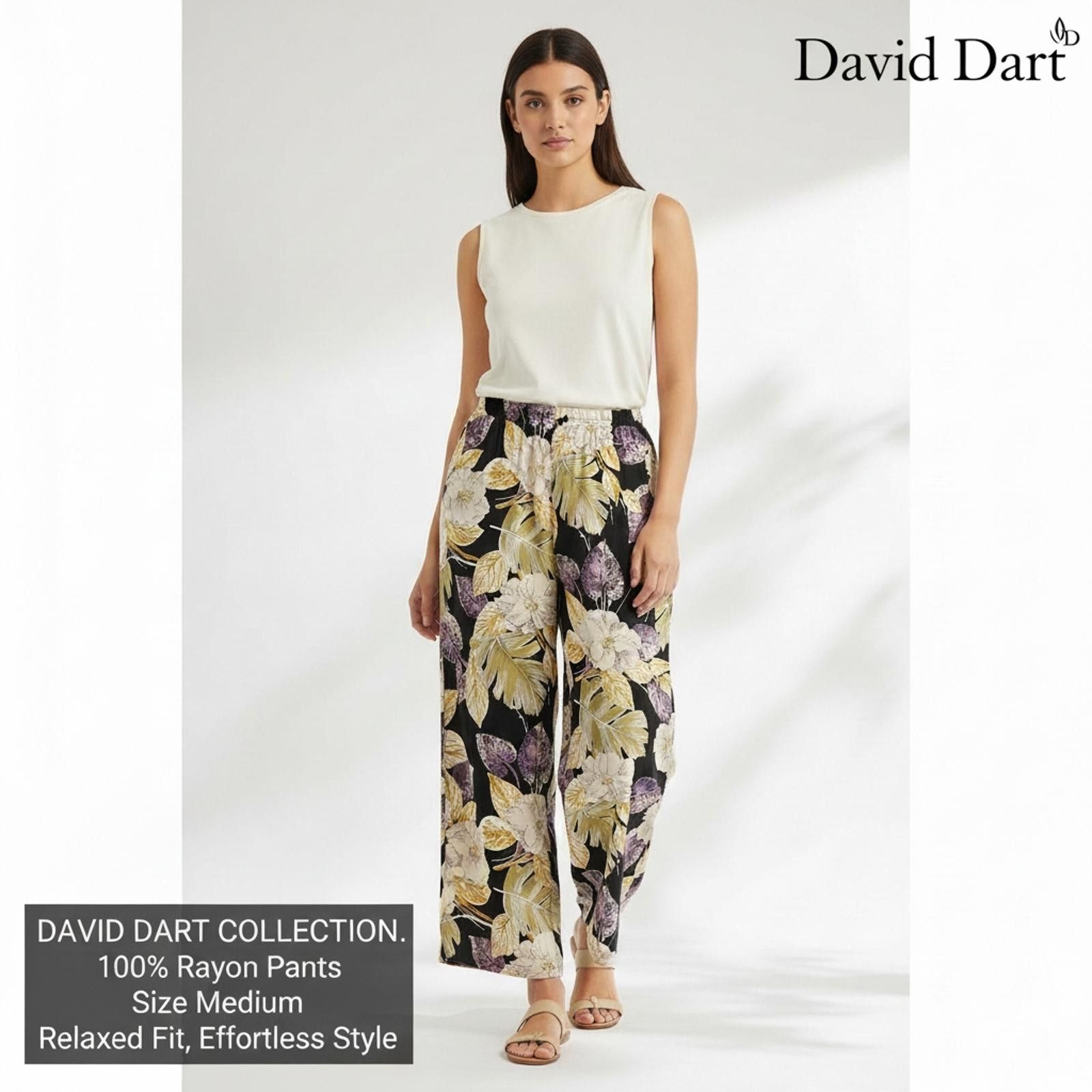 Other David Dart Women's Floral Rayon Wide-Leg Pants Medium Size 32" / US 10 / IT 46 - 2 Thumbnail