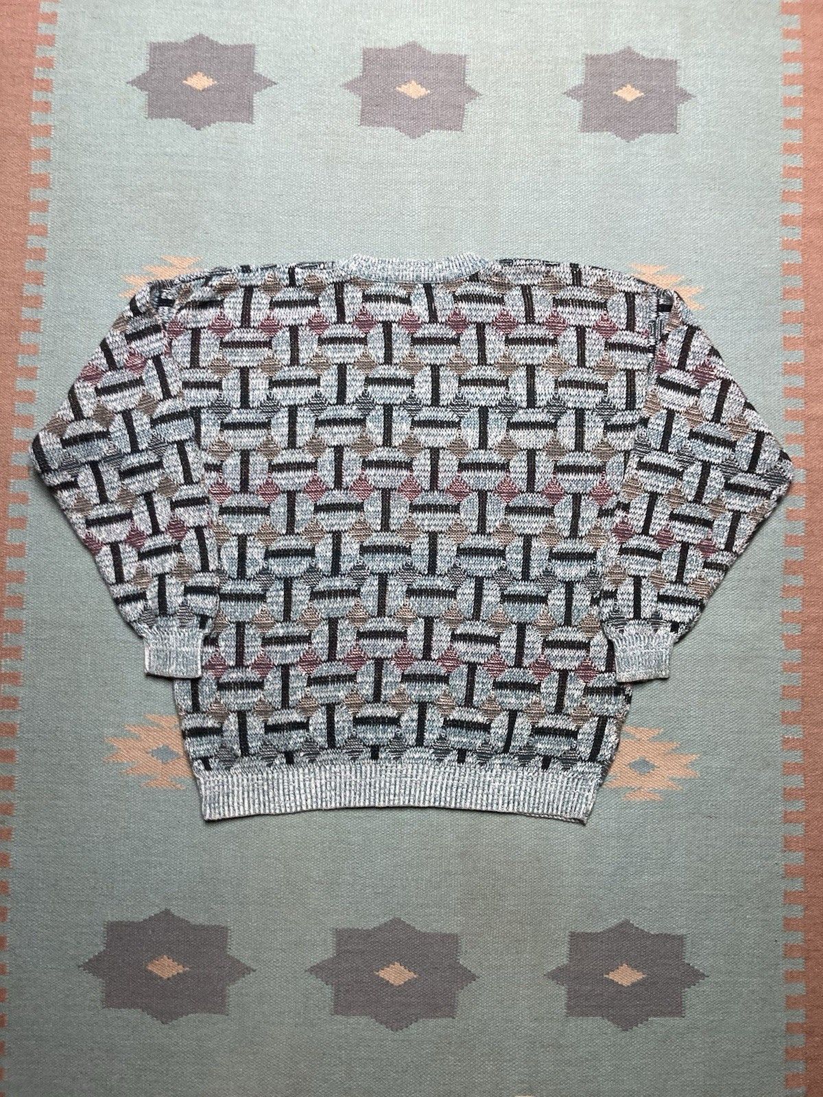 Vintage Vintage 90s knit sweater cotton thick abstract geometric XL Size US XL / EU 56 / 4 - 4 Thumbnail