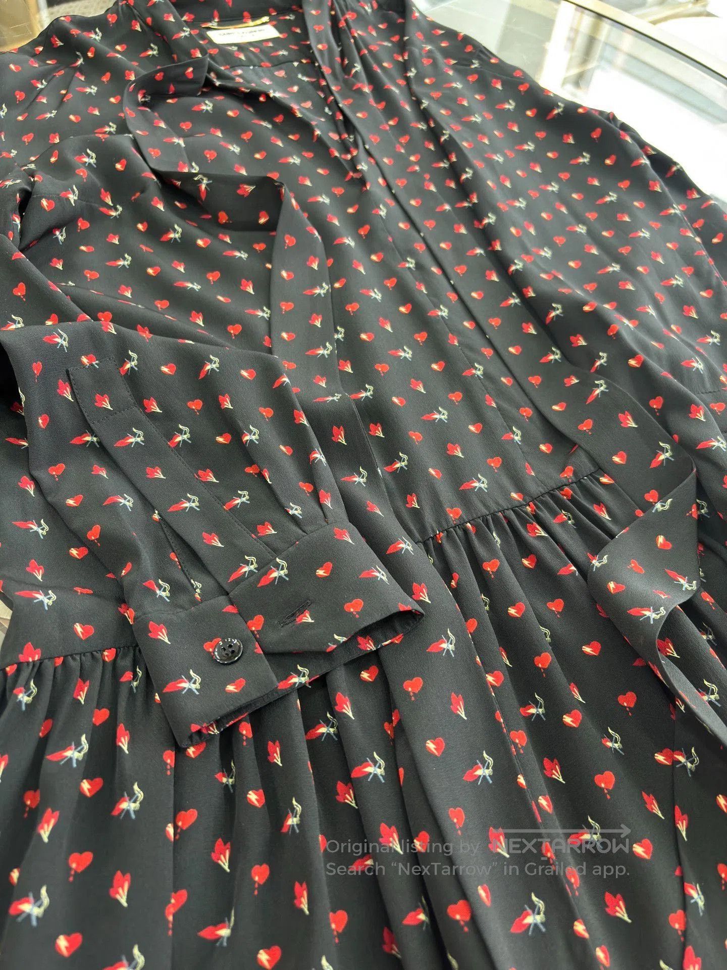 Yves Saint Laurent YSL Black Silk Bow Long Sleeve Pleated Dress. Size S / US 4 / IT 40 - 6 Thumbnail