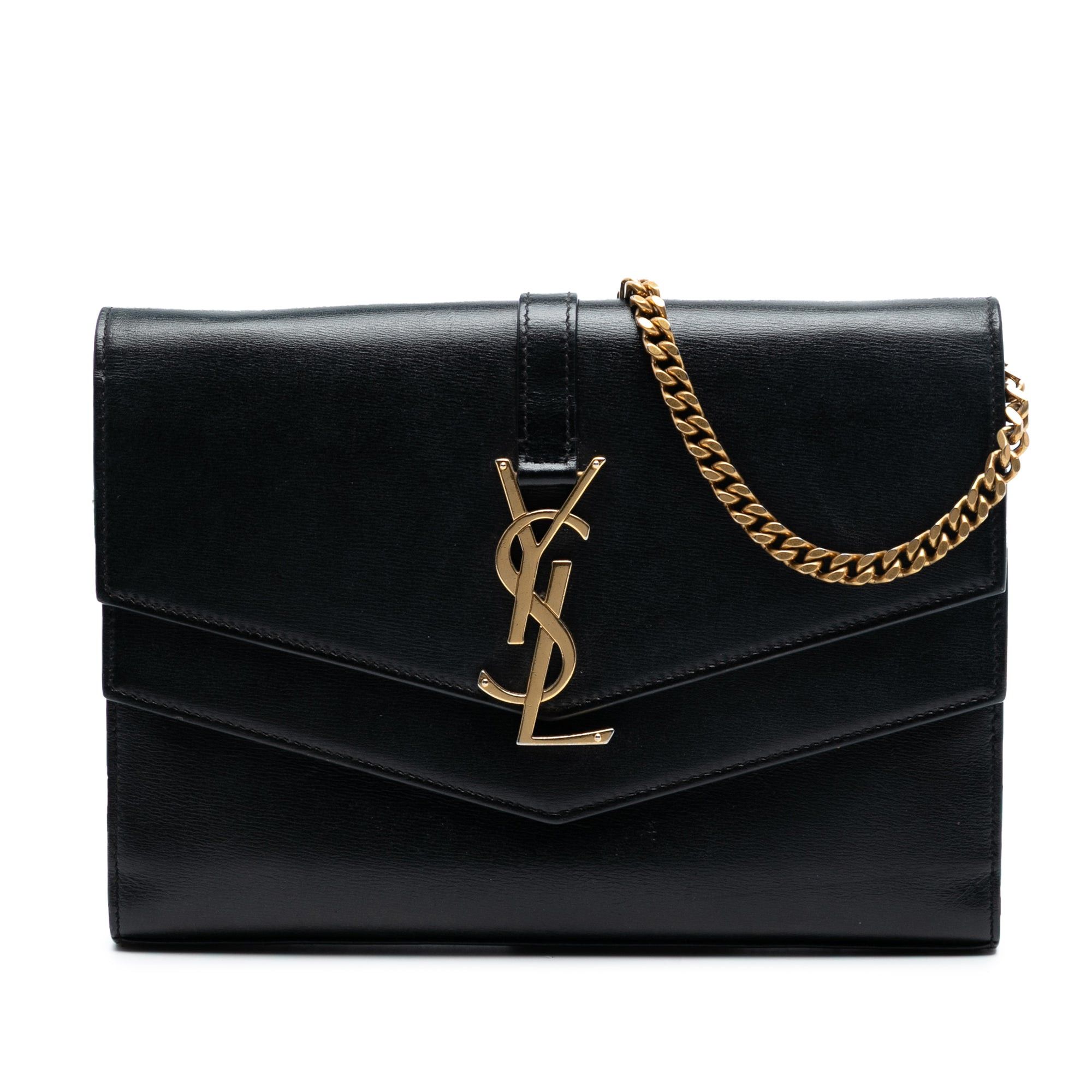 Saint Laurent Paris Leather Monogram Sulpice Wallet On Chain in Black, Women's