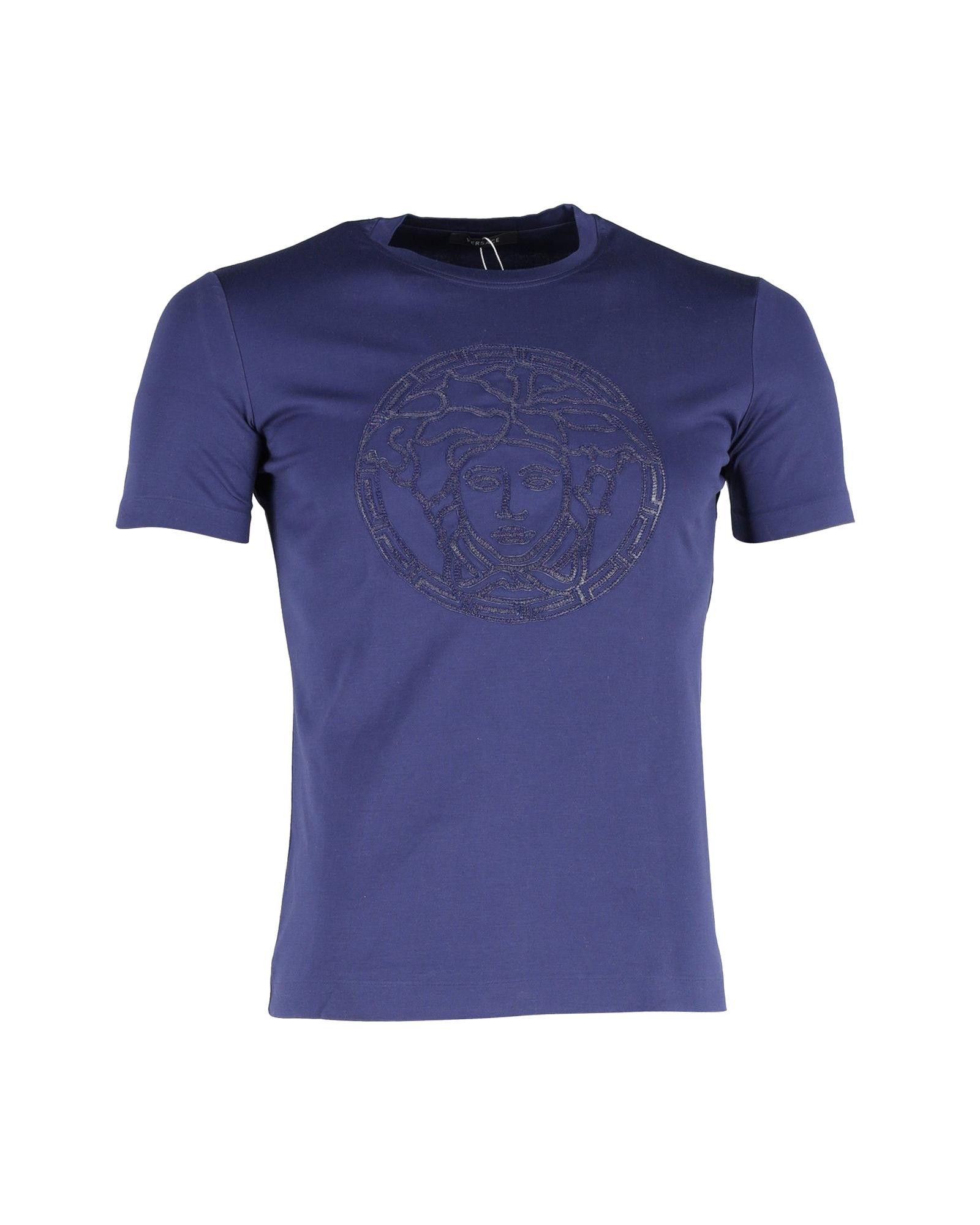 Image of Versace Iconic Navy Blue Logo T-Shirt, Men's (Size Small)