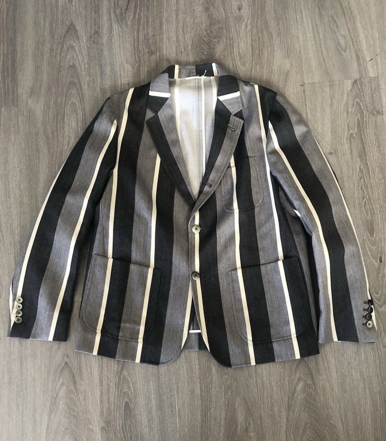 image of Thom Browne Striped Blazer in Grey, Men's (Size Small)