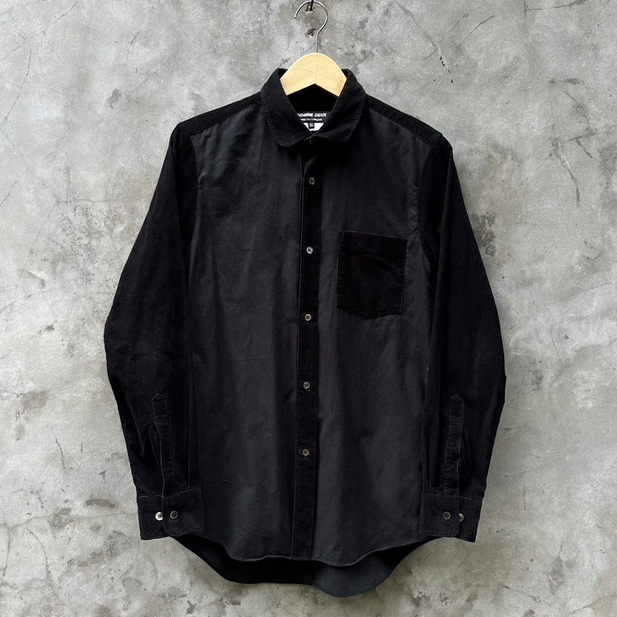 image of Aw10 Comme Des Garcons Homme Deux Velvet Shirt in Black, Men's (Size XS)