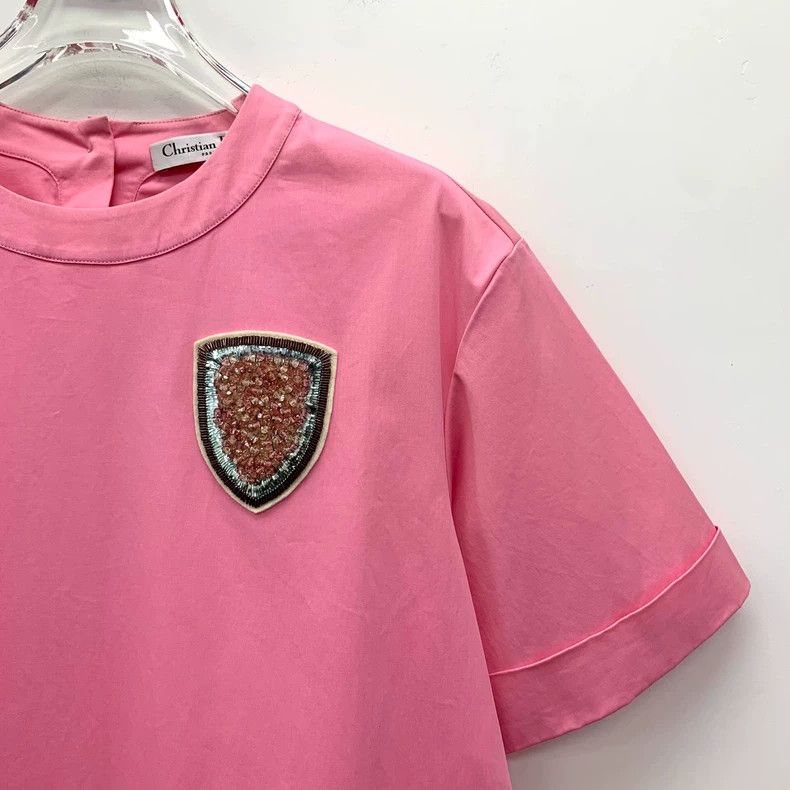 Dior Dior Pink cotton logo stud beaded round-neck short-sleeved Size XS / US 0-2 / IT 36-38 - 3 Thumbnail