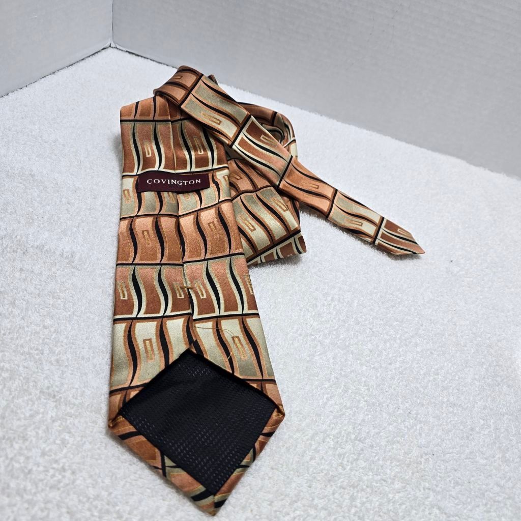 Covington Men's Covington Brown Beige Geometric All Silk Tie One Size Size ONE SIZE - 4 Thumbnail