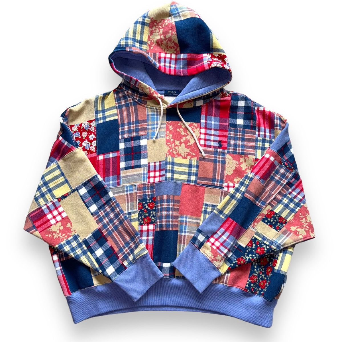 image of Polo Ralph Laurent Women' Size XL Plaid Patchwork Fleece Hoodie, Women's