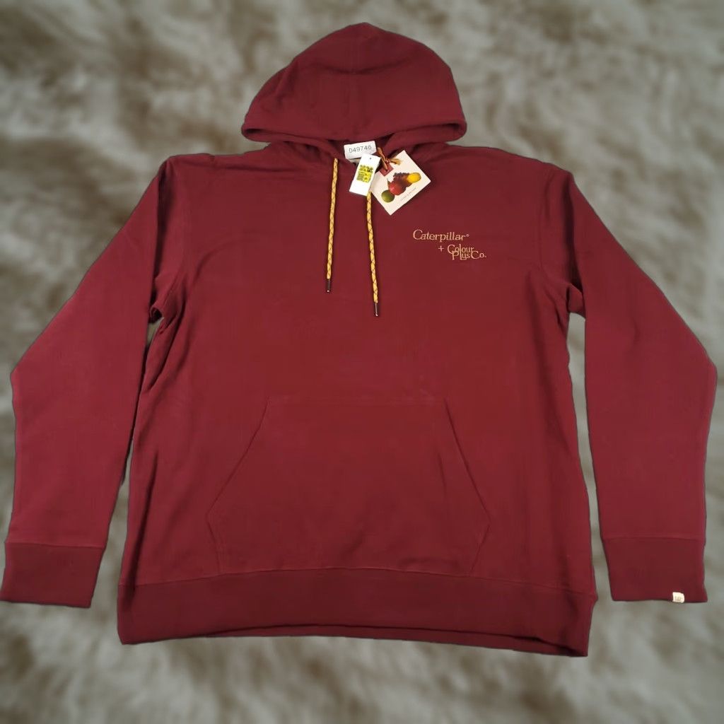 CAT Hoodie Mens XL Red Solid Pullover Sweatshirt with Logo - Classic Outdoor