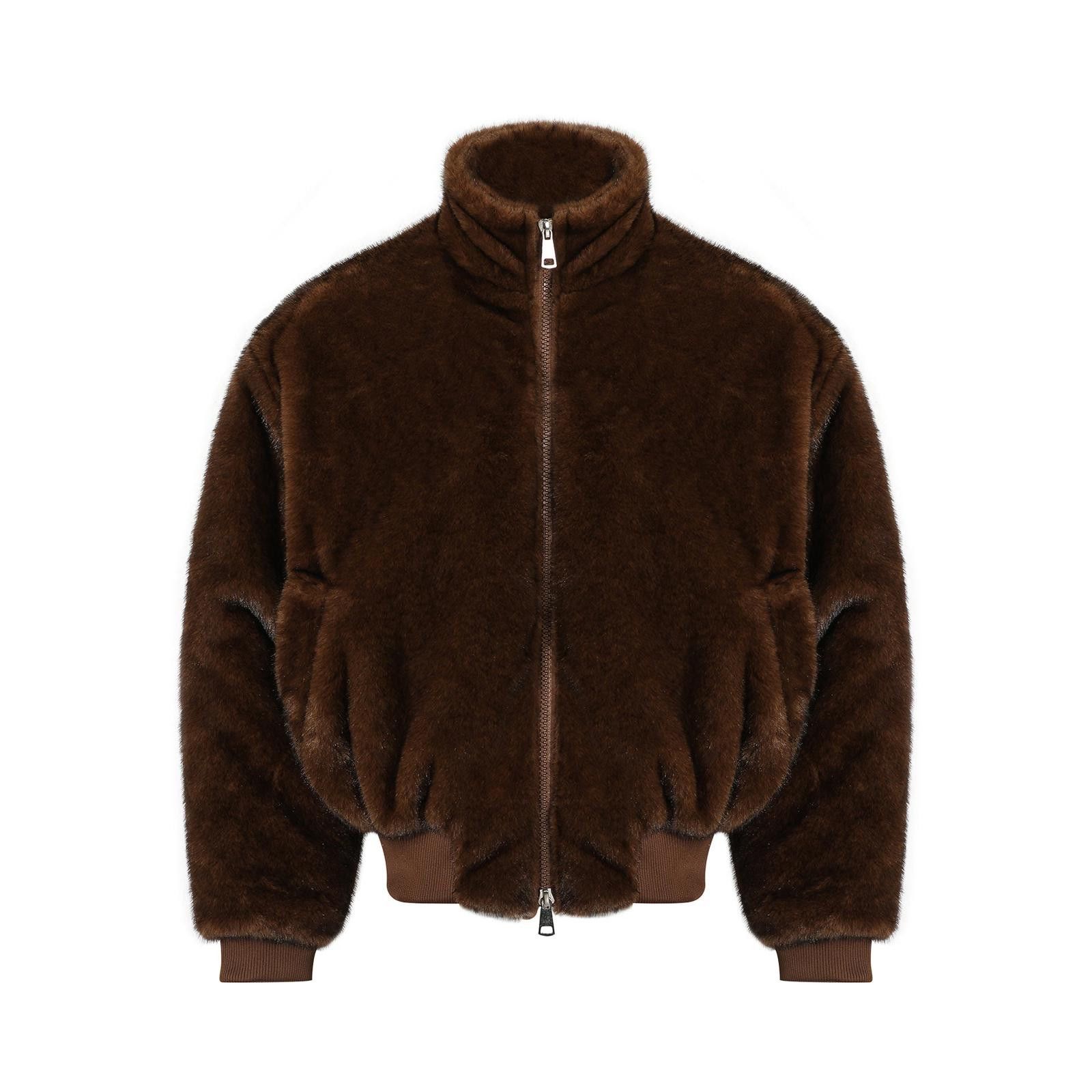 Japanese Brand Brown Faux Fur Bomber Jacket, Quilted Lined Outerwear Size US M / EU 48-50 / 2 - 1 Thumbnail