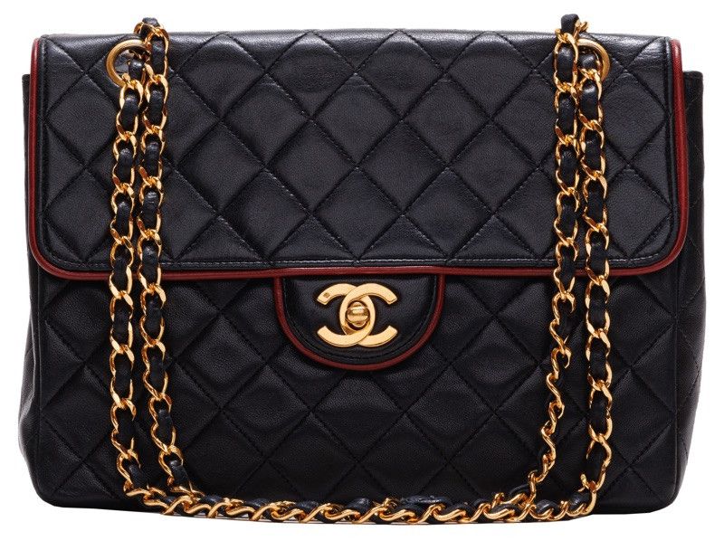 Chanel Matelasse Chain Shoulder Bag Lambskin Black Red