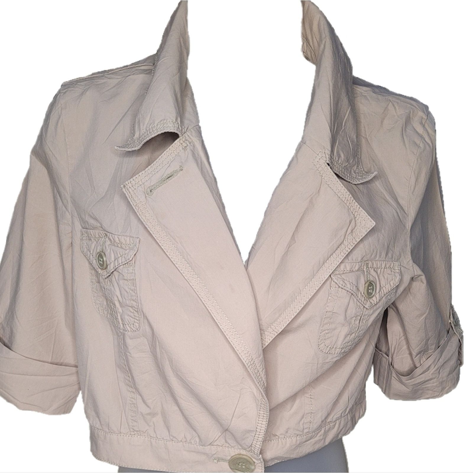 DKNY DKNY Women's Tan Cropped Jacket Lined 3/4 Sleeves Sz S Size S / US 4 / IT 40 - 1 Thumbnail