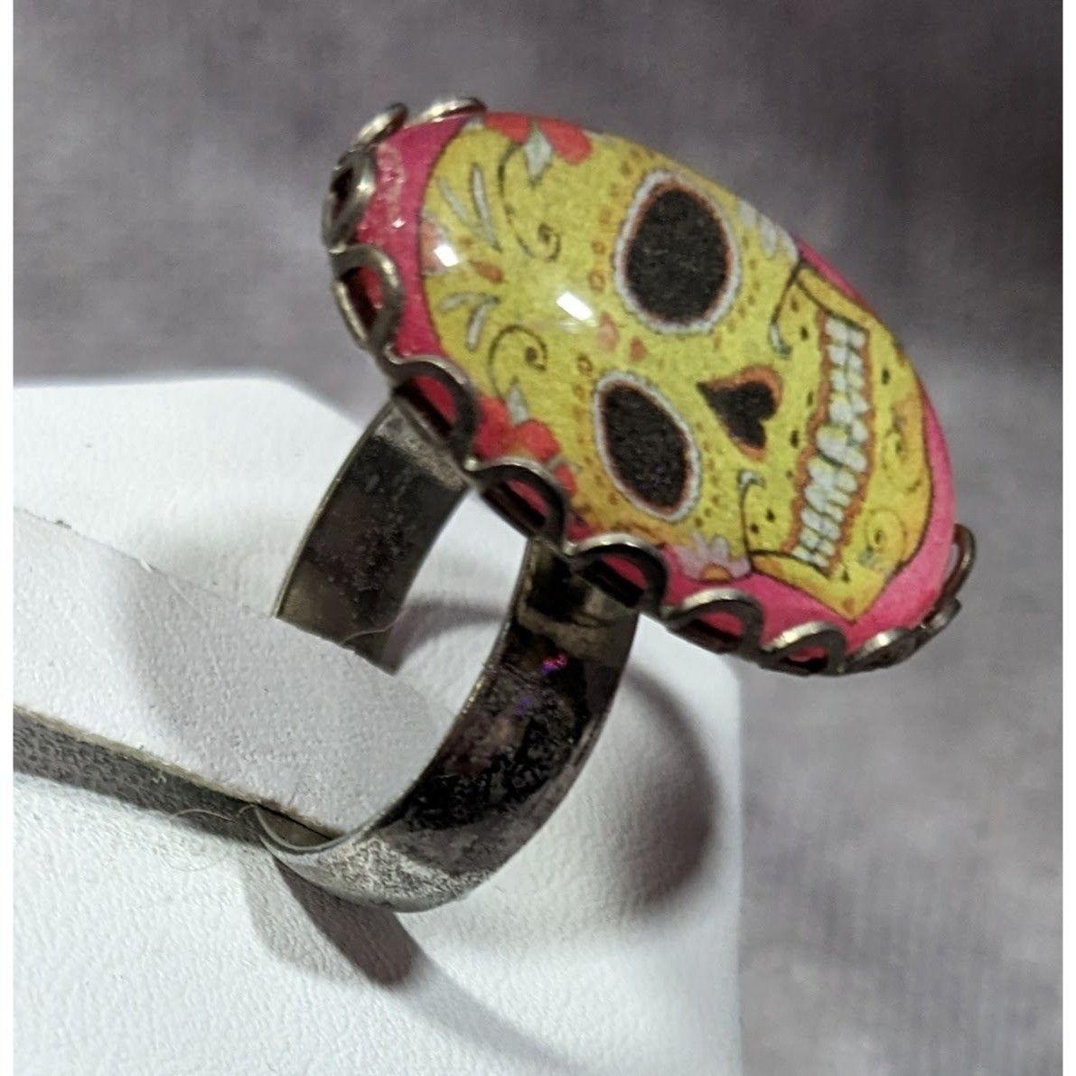 Other Gothic Sugar Skull Dome Cabochon Adjustable Ring Size 8 Size ONE SIZE - 7 Thumbnail