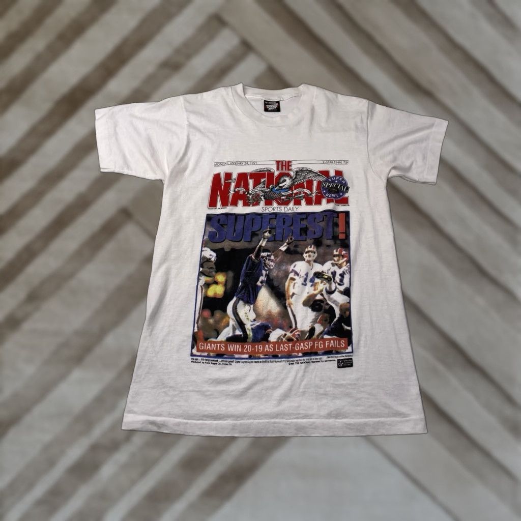 Vintage VINTAGE 1991 New York Giants Newspaper Print Shirt Mens Medium Screen Stars M White Stars T-Shirt Men Size US M / EU 48-50 / 2 - 1 Thumbnail