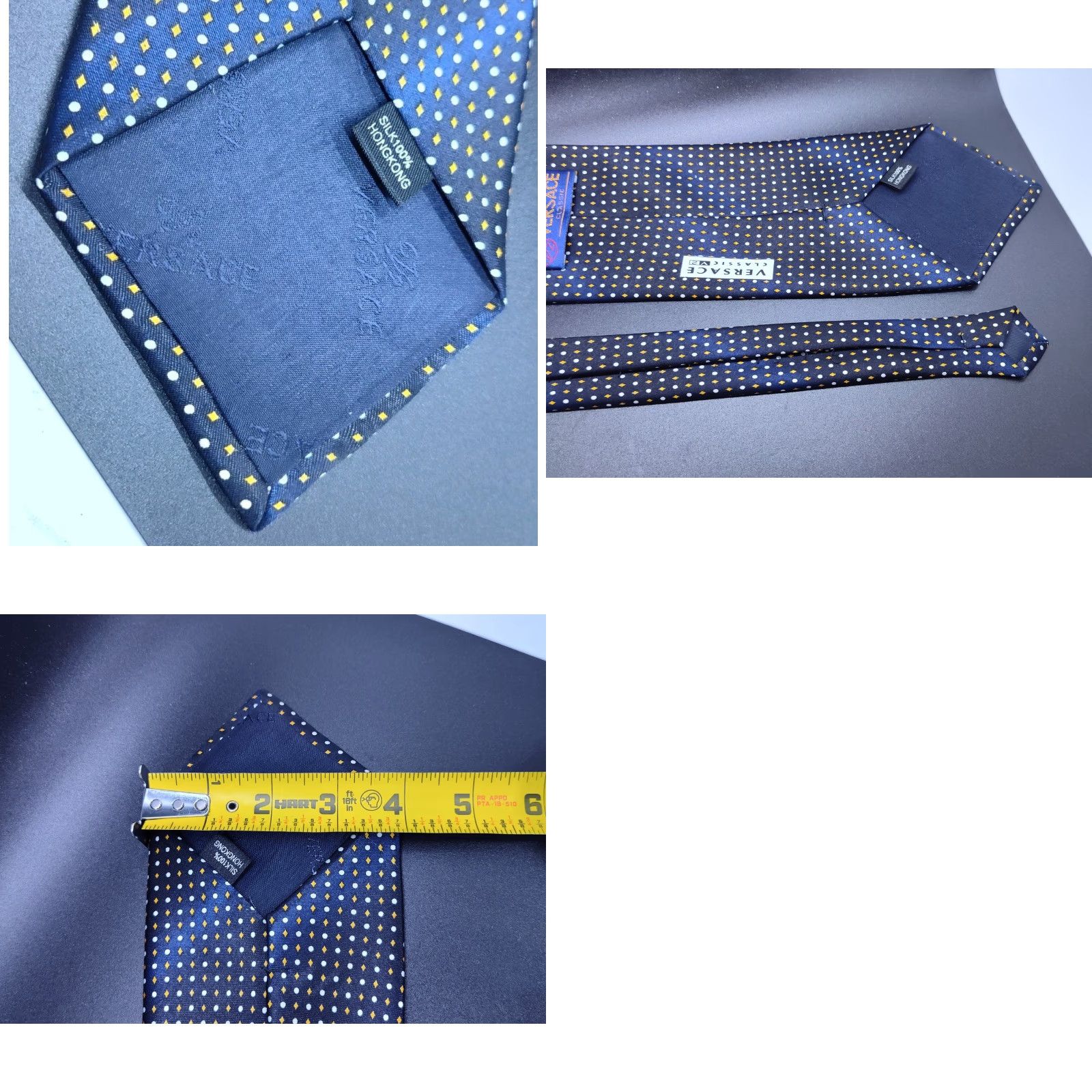 Versace VINTAGE Gianni Versace Men’s Silk Neck Tie Black Diamond Dots Wedding Classic 59.5" Size ONE SIZE - 8 Thumbnail