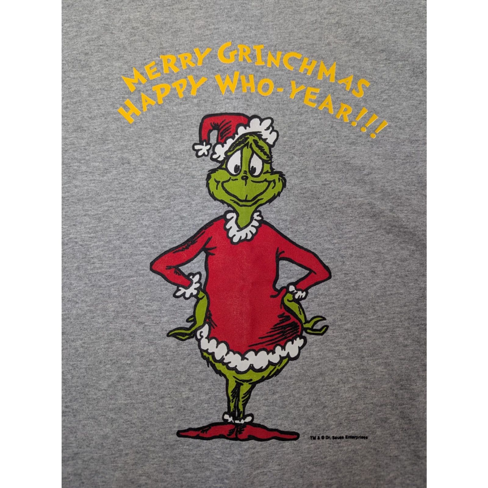 J Brand VINTAGE Dr. Seuss Brand The Grinch Merry Grinchmas Happy Who-Year T-Shirt Gray XL Mens Short Sleeve Crew Neck Cotton Jersey Christmas 90s 2000s Size US XL / EU 56 / 4 - 6 Thumbnail