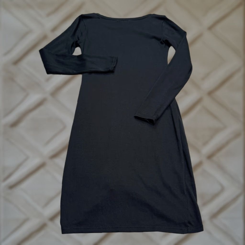 Vintage Leith Dress Womens Medium Black Long Sleeve Bodycon Ruched Asymmetrical Midi Classic Shirt? Size M / US 6-8 / IT 42-44 - 1 Thumbnail