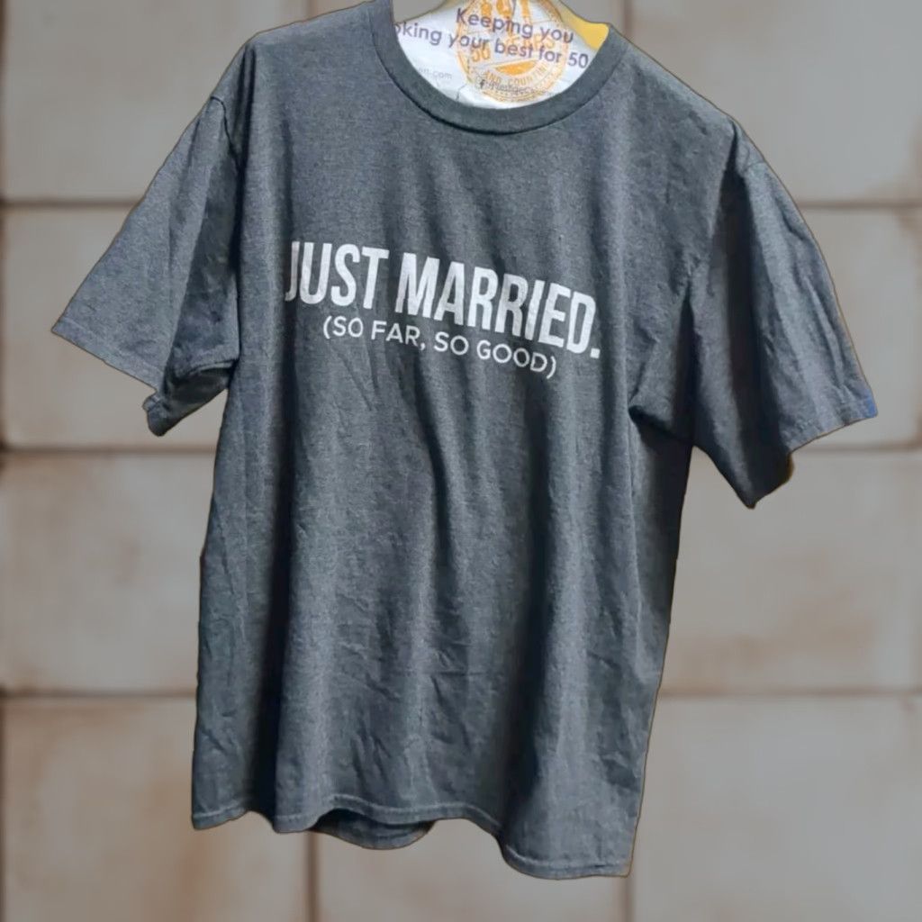Port & Company JUST MARRIED So Far, So Good - T-Shirt - Port & Company - Unisex Adults - L - Gray / White Letters Size US L / EU 52-54 / 3 - 1 Thumbnail