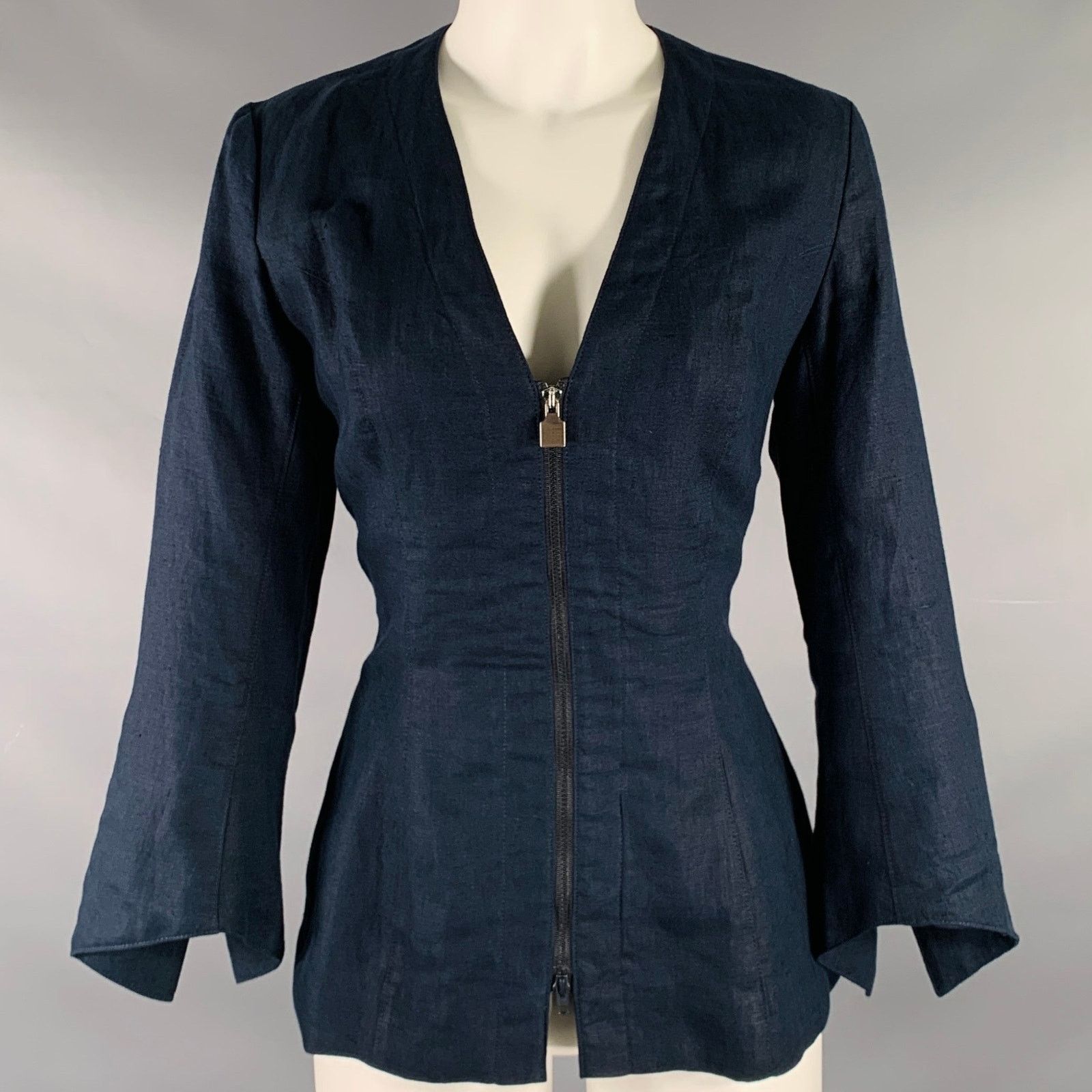 Other SUKSEE Size S Navy Linen Flared Sleeves Zip Up Jacket Size S / US 4 / IT 40 - 1 Thumbnail