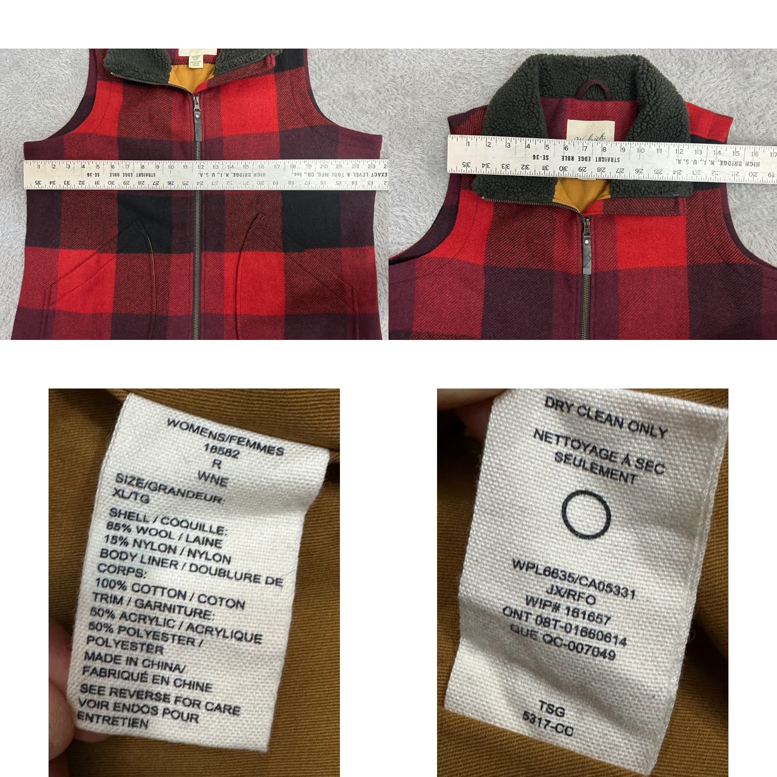 Vintage Woolrich Vest Womens XL Plaid Red Black Wool-Blend Zip EUC Size XL / US 12-14 / IT 48-50 - 8 Thumbnail