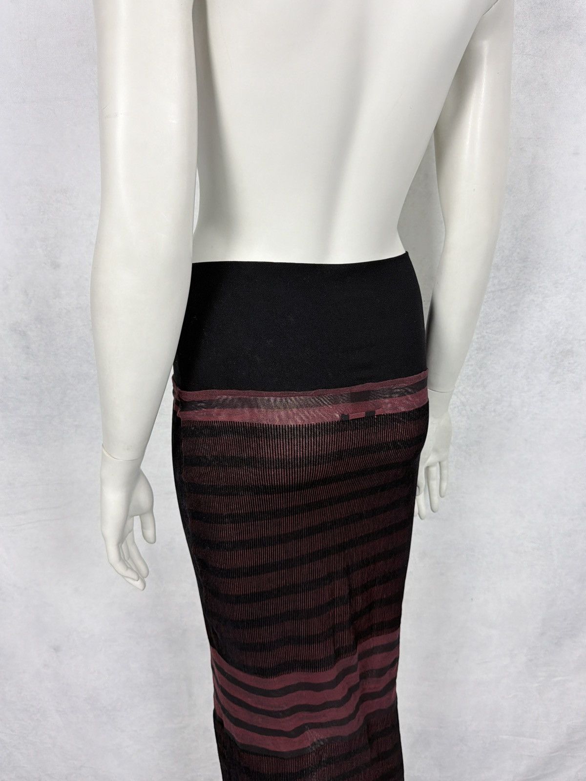 Jean Paul Gaultier Jean Paul Gaultier 2000’s Mesh Velvet Striped Maxi Skirt Size 27" / US 4 / IT 40 - 7 Thumbnail