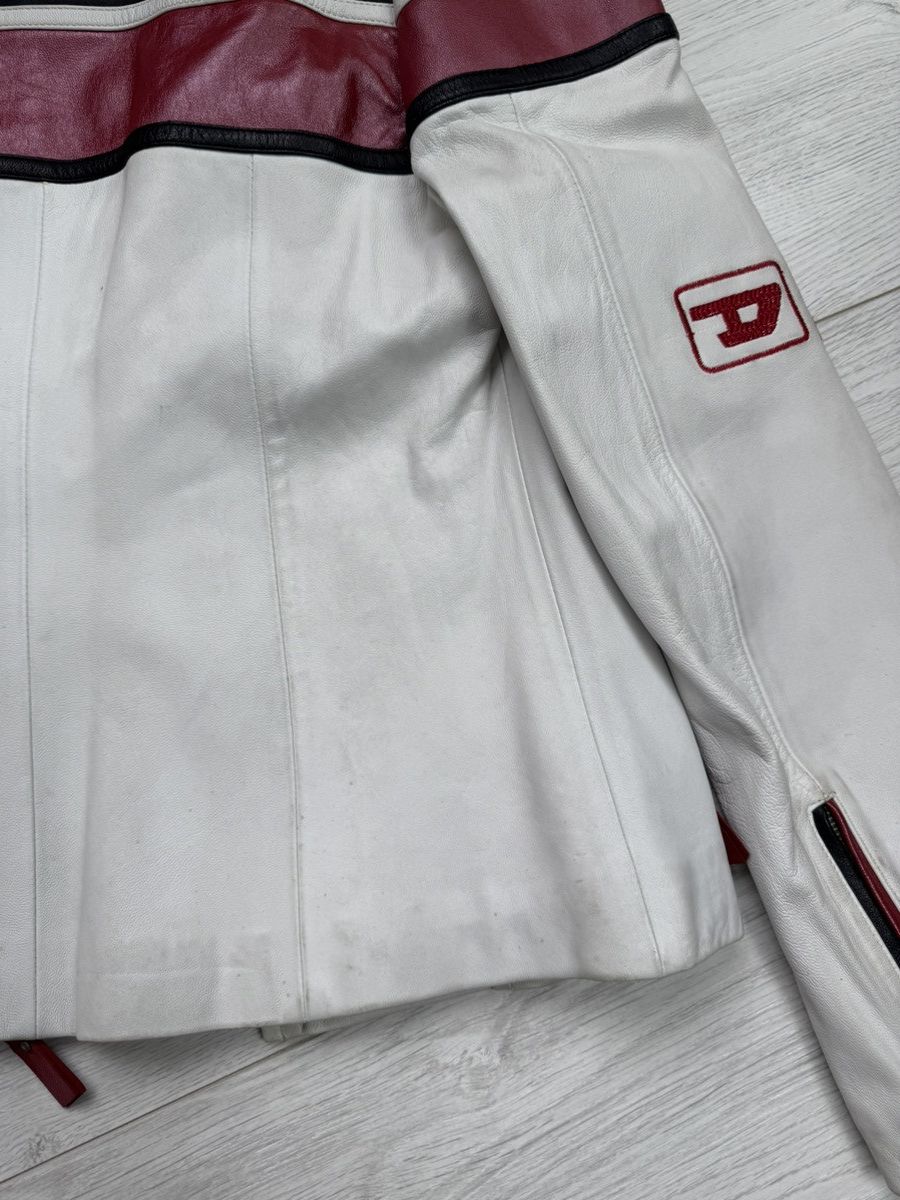 Diesel × Vintage RARE⚠️ Diesel Vintage Y2K Moto White Leather Jacket Big Logo Size M / US 6-8 / IT 42-44 - 14 Thumbnail