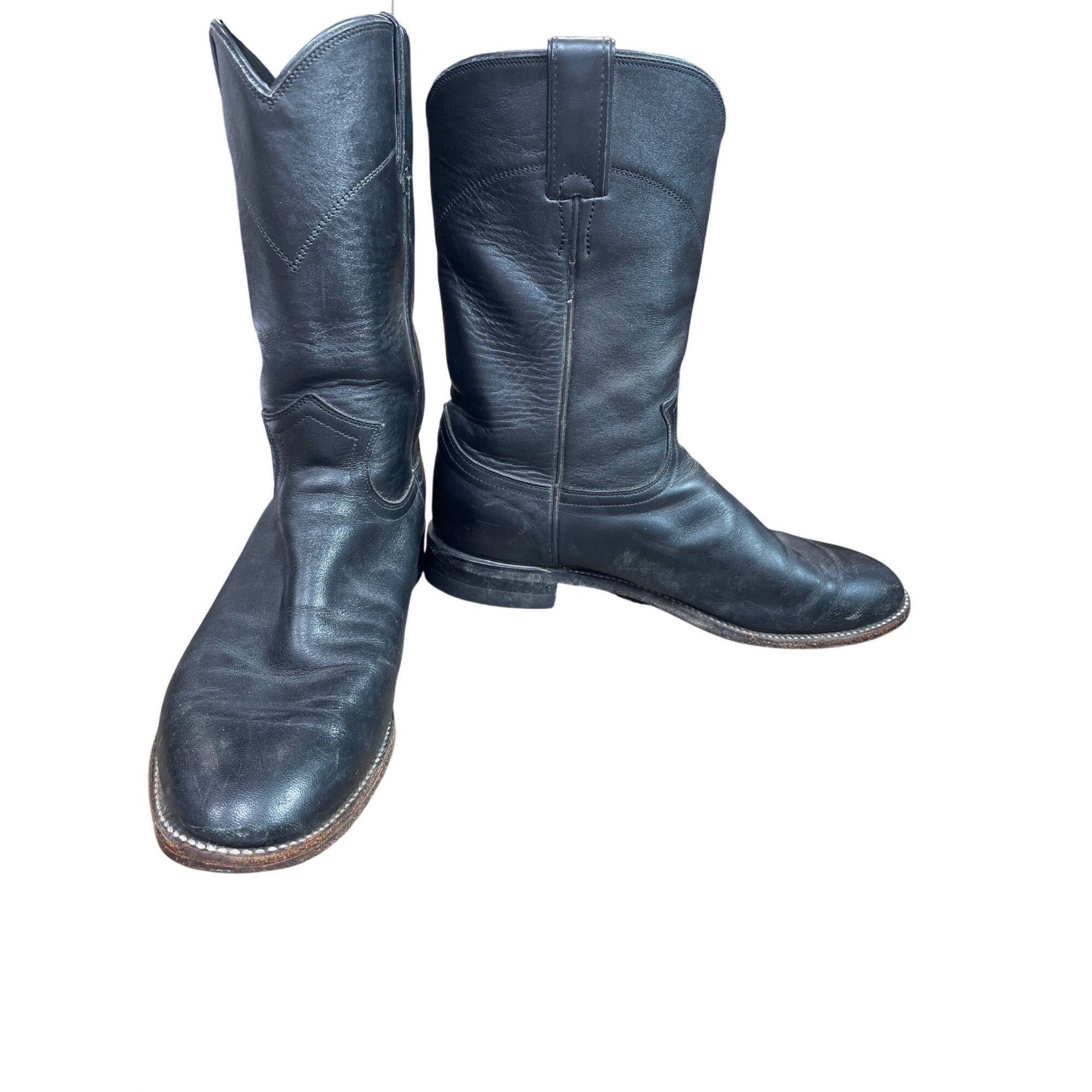 Justin Boots Mens Black Leather Mid Calf Western Boots Sz 7.