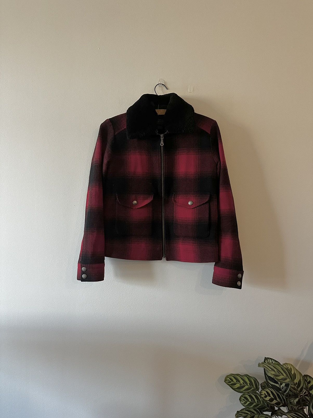 Pendleton Pendleton Shearling Fur Collar Buffalo Plaid Wool Jacket XS ...