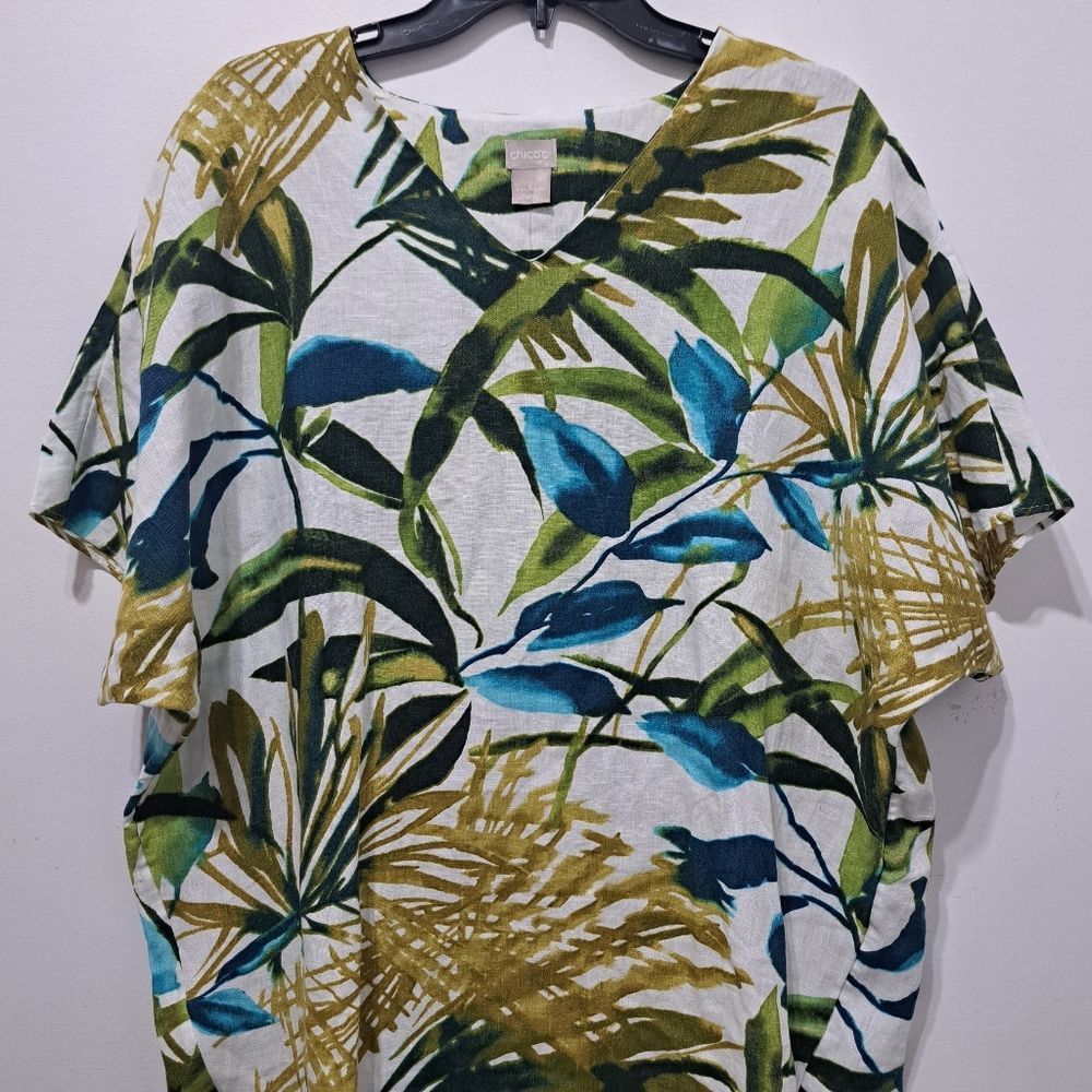 Chicos Chico's Linen Palm Print Tunic Wedge Short Dress Multi- Colo Size L / US 10 / IT 46 - 11 Thumbnail