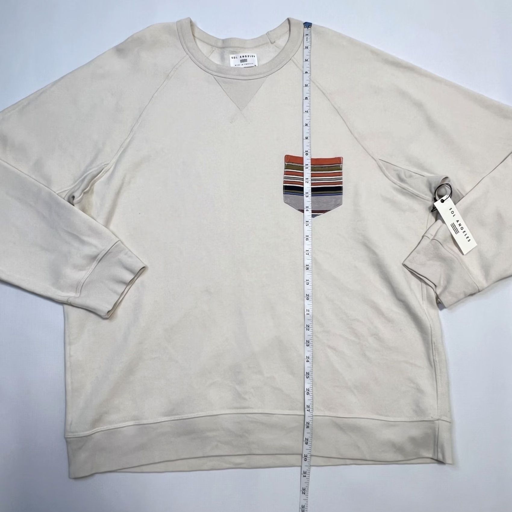 Sol Angeles Sol Angeles Sweater Mens 2XL Beige Pullover Striped Pocket Crewneck Made USA Size US XXL / EU 58 / 5 - 7 Thumbnail