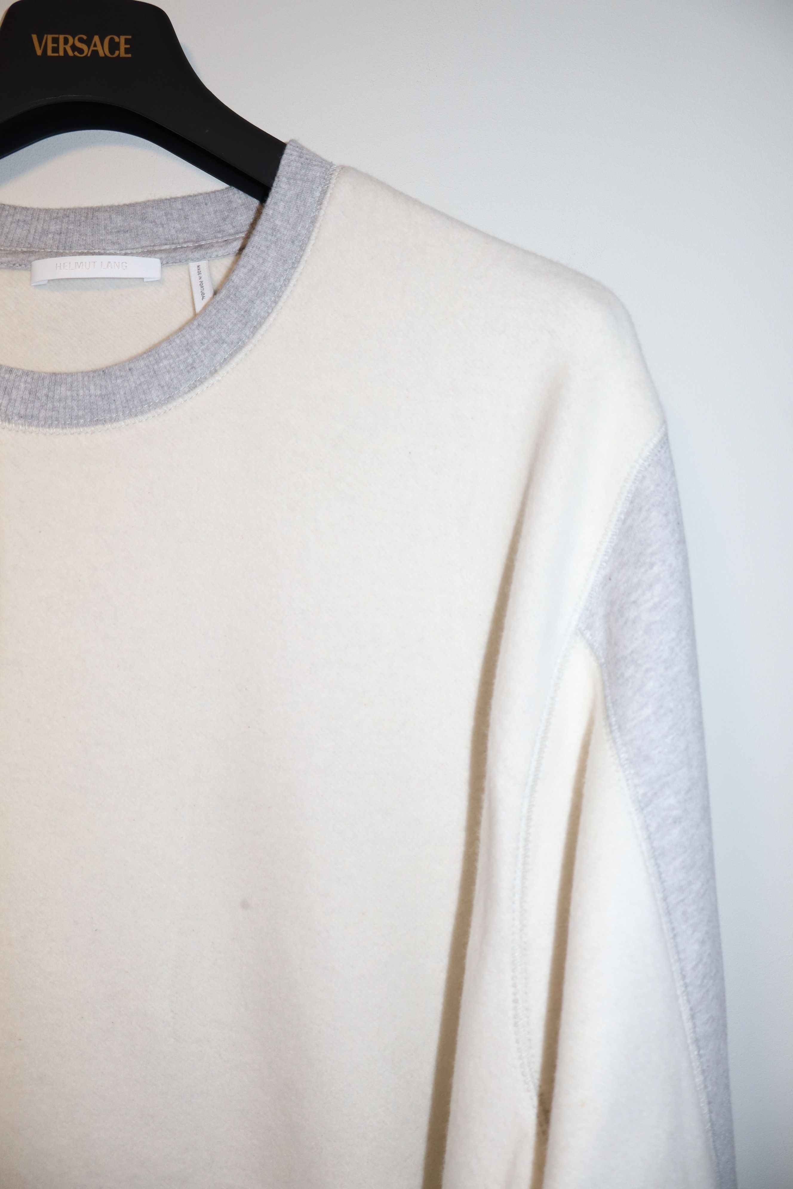 Helmut Lang Grey & Off-White Colorblock Crewneck Size US XL / EU 56 / 4 - 2 Thumbnail