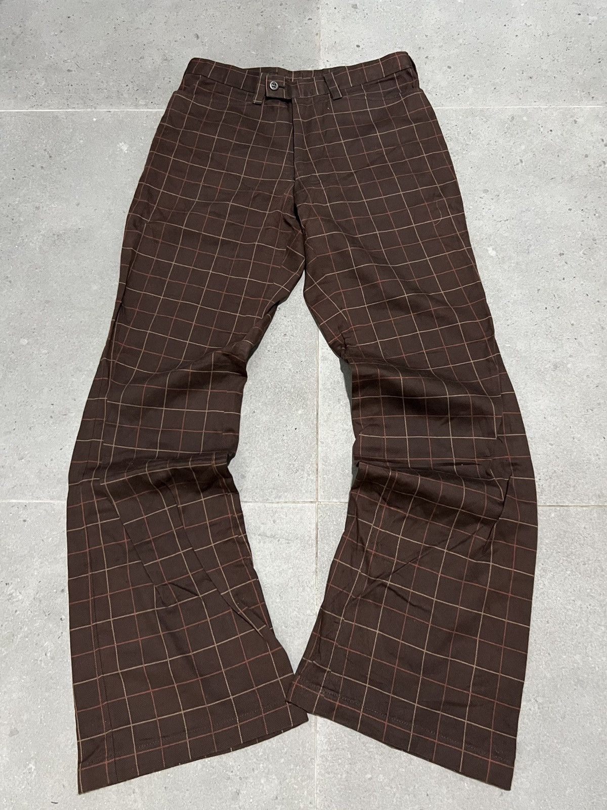 image of Tornado Mart Flared Pants Checker Brown, Men's (Size 29)