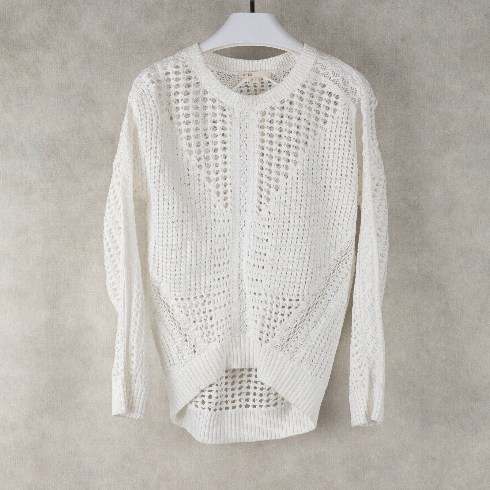 Maje Maje Women Mazet Open-Knitwork Cotton Sweater White Size 1/S Size S / US 4 / IT 40 - 3 Thumbnail
