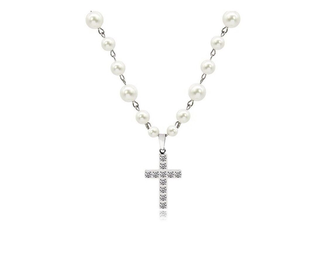 Jewelry Pearl Cross Pendant Necklace Size ONE SIZE - 3 Thumbnail