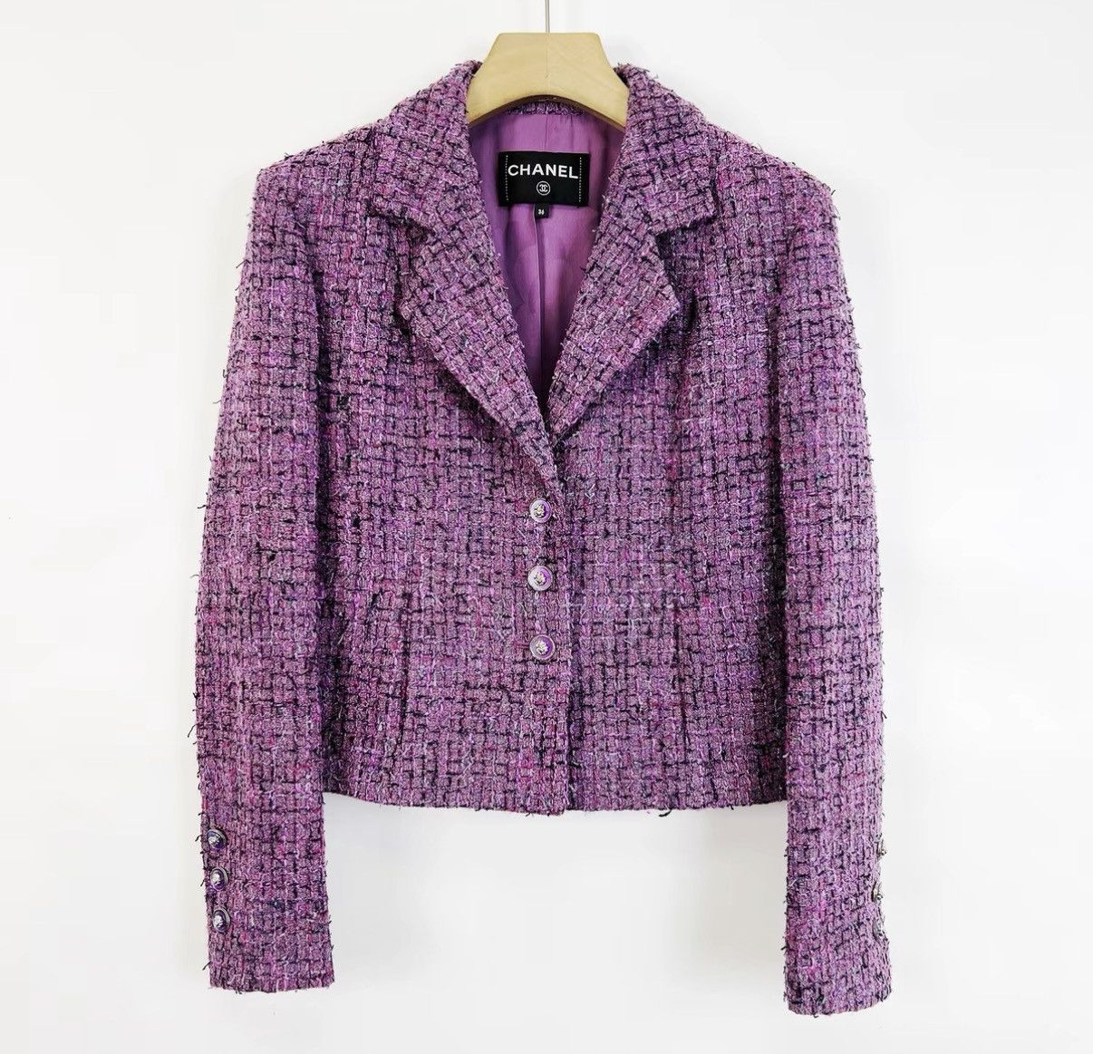 Chanel Chanel 22P Purple Plaid Tweed Lapel Short Jacket K12 Size XS / US 0-2 / IT 36-38 - 1 Thumbnail