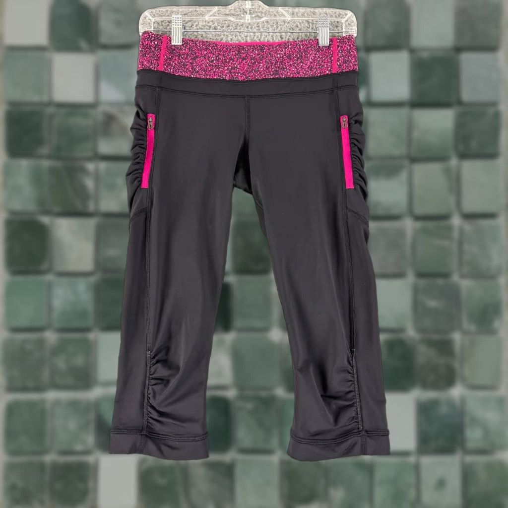 Lululemon Lululemon Run Reflect Crop Leggings Womens Size 8 Black Pink Side Zippers Yoga Size 30" / US 8 / IT 44 - 1 Thumbnail