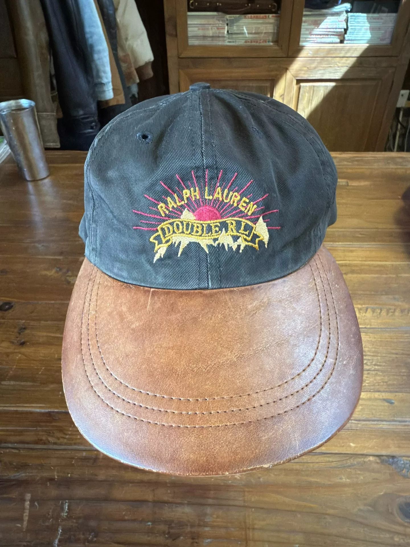 RRL Ralph Lauren Double RL Black Baseball Cap with Leather Brim Size ONE SIZE - 1 Thumbnail