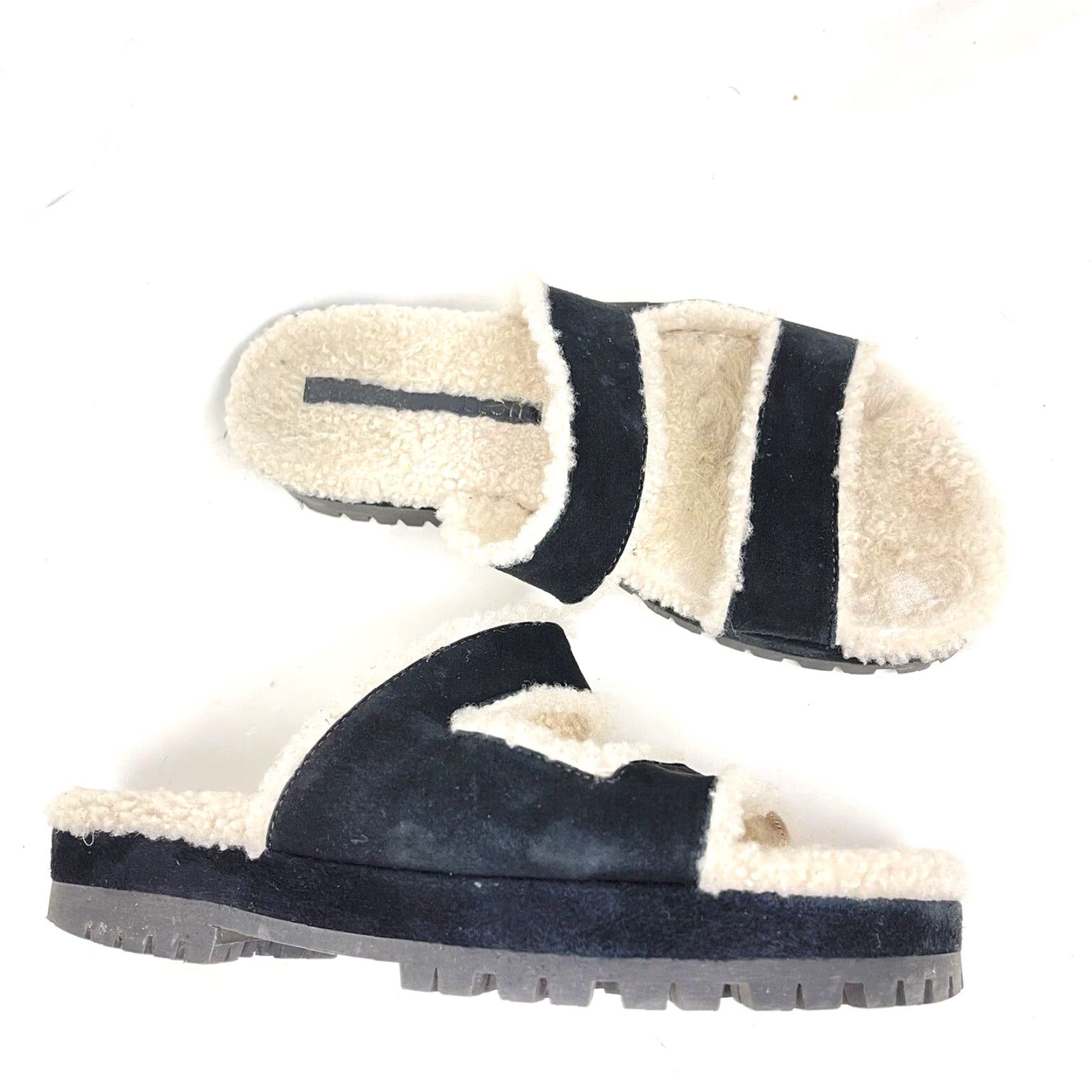 Vintage Tamara Mellon Sandals Womens 5 35.5 Roam Shearling Black and Ivory Slides Tamara Mellon Roam Sandals Womens Size 5 35.5 Black Ivory Shearling Slides Size US 5 / IT 35 - 2 Thumbnail