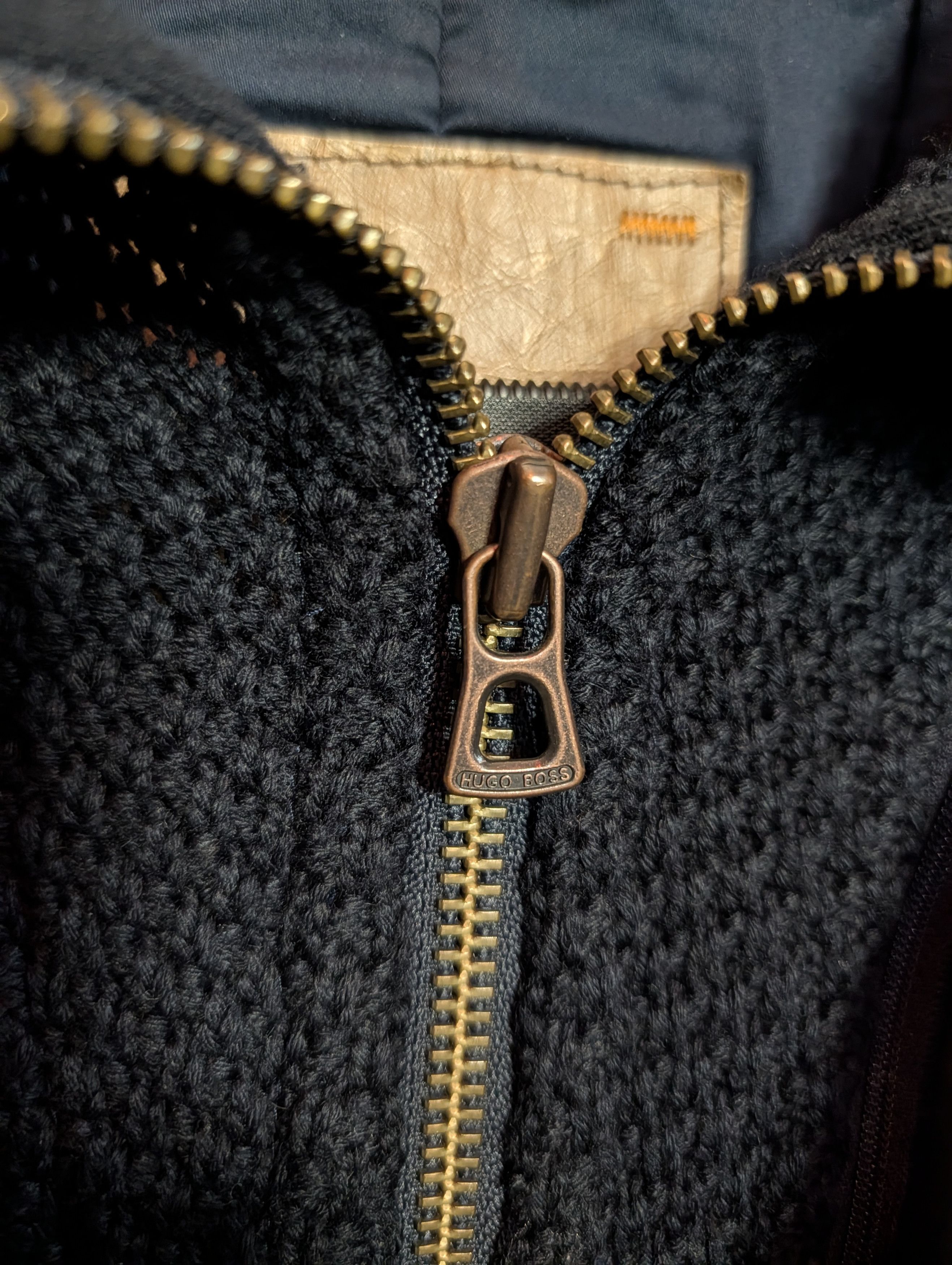 Hugo Boss Hybrid brown leather navy knit insert Thermore lined jacket Size US L / EU 52-54 / 3 - 19 Thumbnail