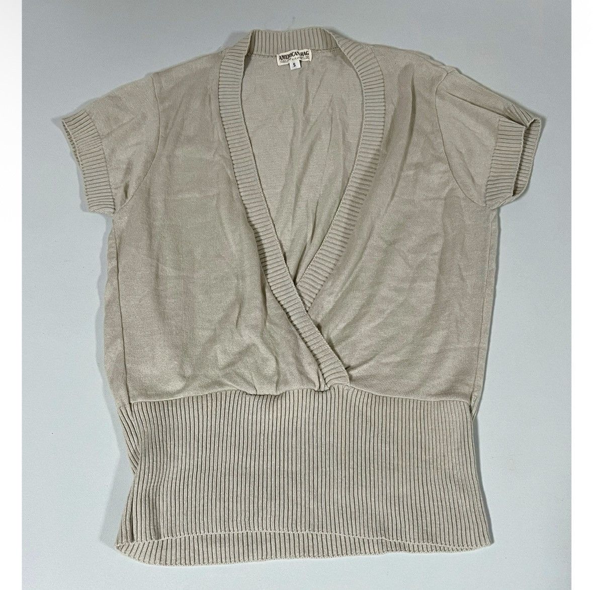 American Rag Tan Beige Short Sleeve Y2K Sweater Top Shirt Blouse Size S ✨ Size S / US 4 / IT 40 - 1 Thumbnail