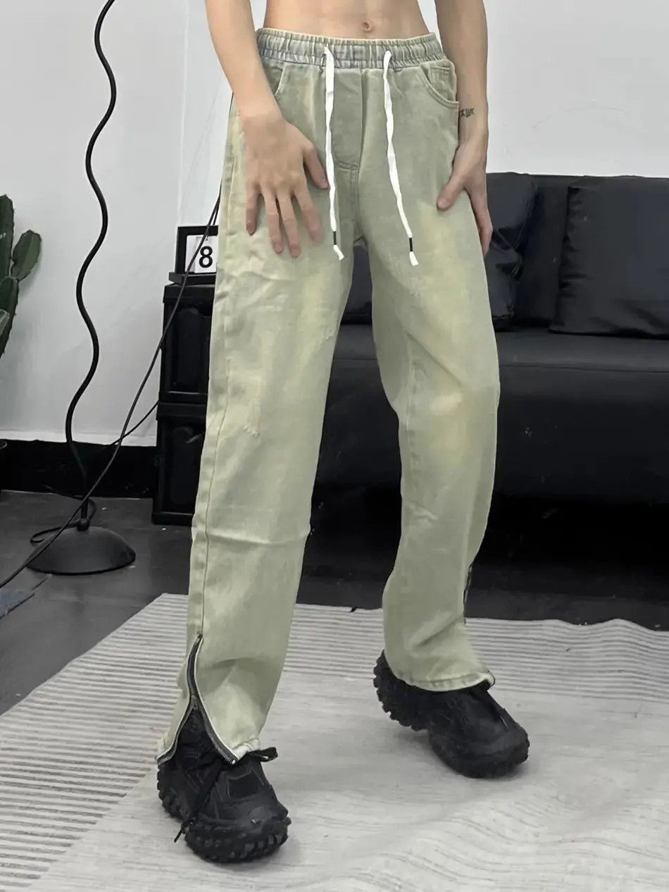 Japanese Brand Retro washed yellow mud elastic waist jeans Size US 30 / EU 46 - 4 Thumbnail