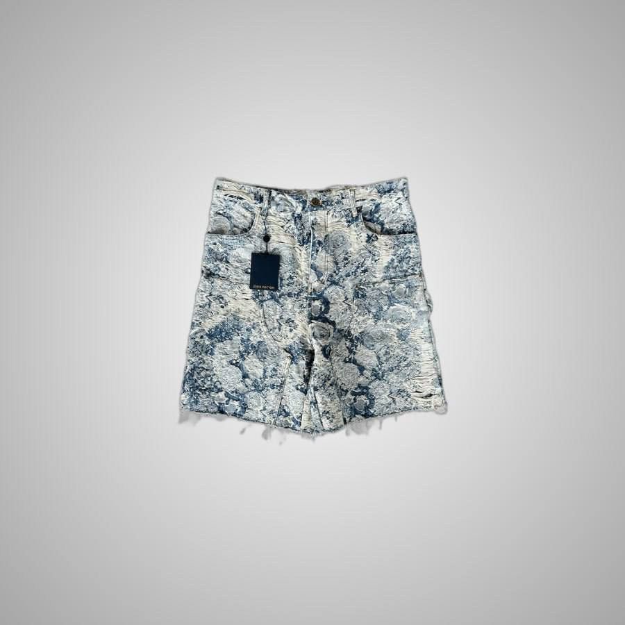 Louis Vuitton LOUIS VUITTON BLUE & WHITE FLORAL DISTRESSED CARPENTERSHORTS Size US 33 - 1 Thumbnail