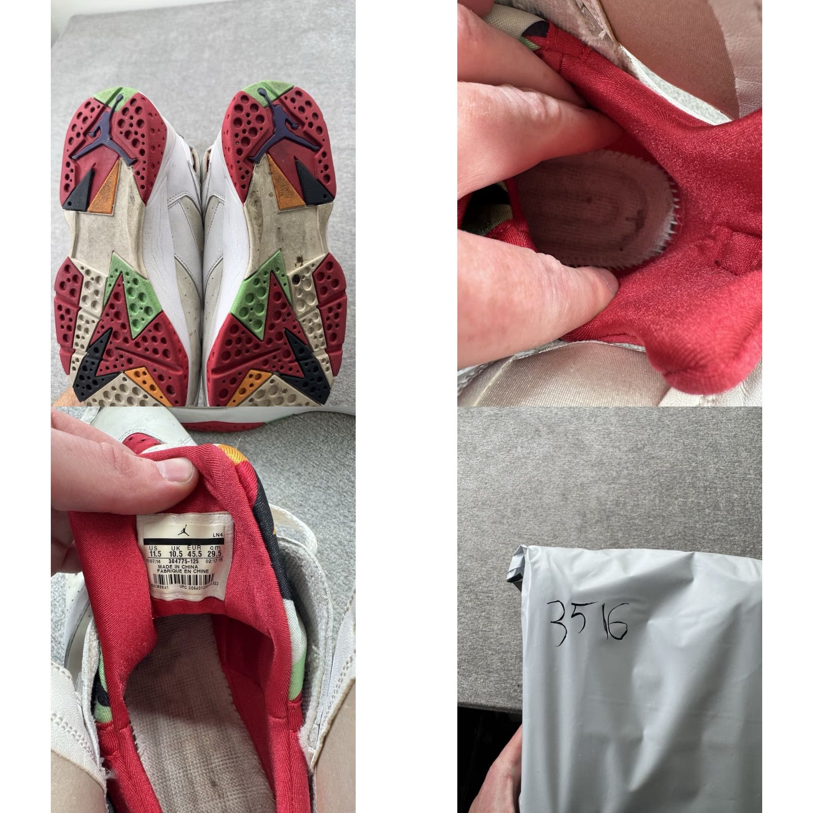 Jordan Brand Air Jordan 7 Retro White Red-Lght Slvr-Trmln Blanc Argent Clair Tourmaline 11.5 Men Sneaker Size US 12 / EU 45 - 9 Thumbnail