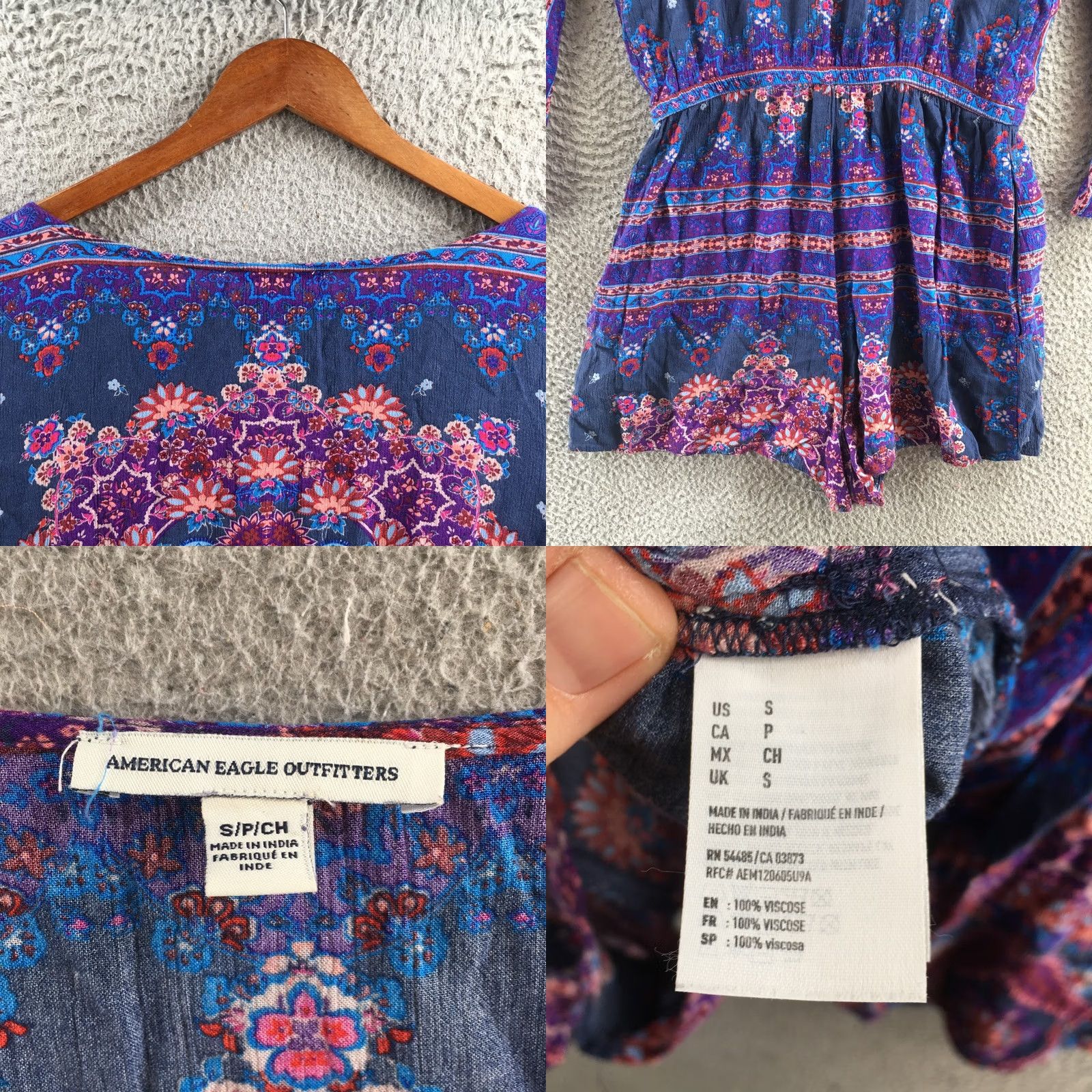 American Eagle Outfitters American Eagle Outfitters Romper Women S Purple Floral Bell Sleeve V-Neck Casual Size 28" / US 6 / IT 42 - 10 Thumbnail