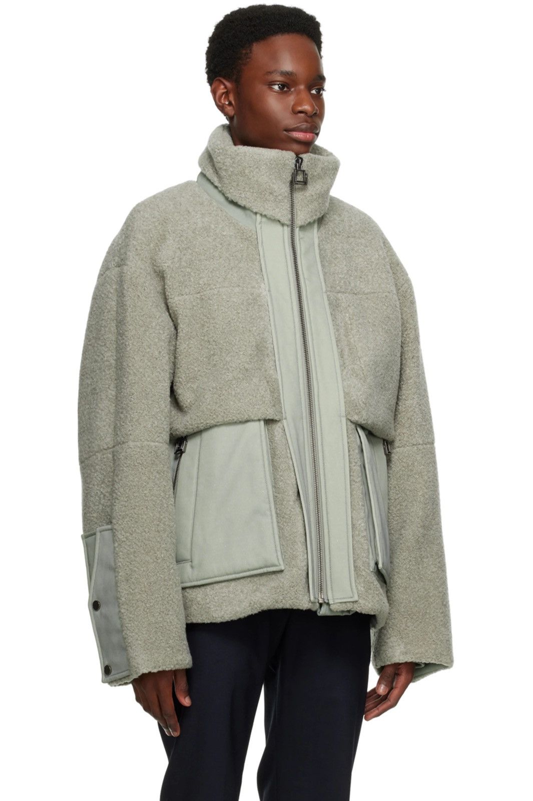 Wooyoungmi NEW 46 Green Stand Collar Sherpa Fleece Wool Cotton Jacket Size US S / EU 44-46 / 1 - 1 Thumbnail