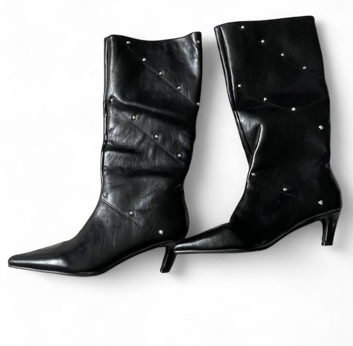 Fashion Nova Black Studded Leather Boots Size US 7.5 / IT 37.5 - 6 Thumbnail