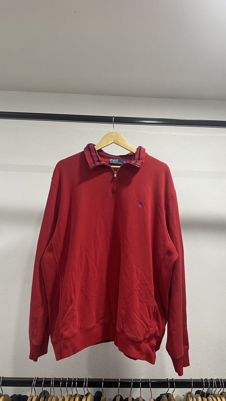 image of Vintage Polo Ralph Laurent Halfzip Sweater in Red, Men's (Size 2XL)