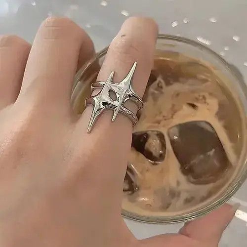 Handmade Abstract Star Ring Silver Slime Modern Punk Art Psychedelic Size ONE SIZE - 4 Thumbnail