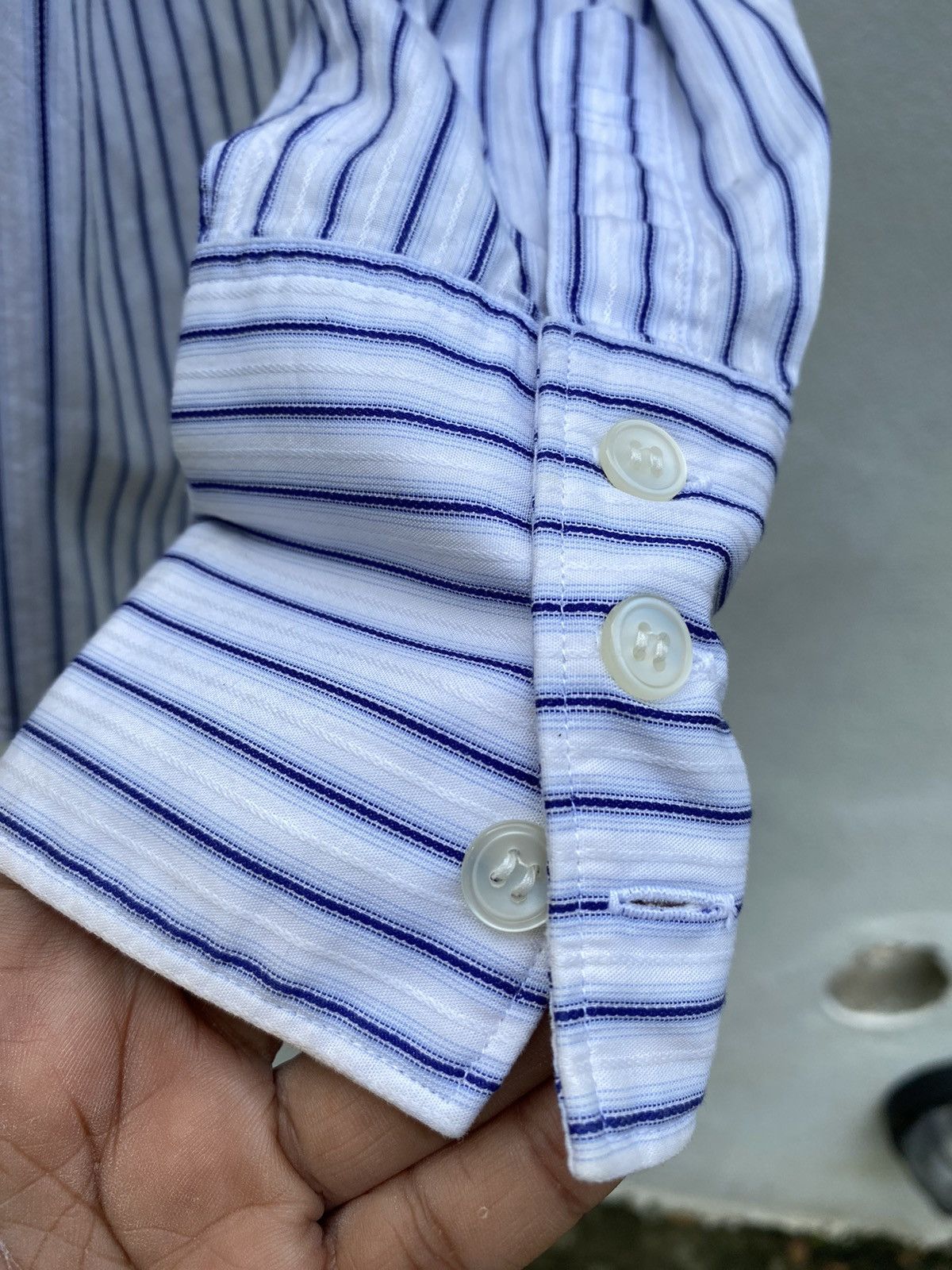 Zucca Zucca Blue Striped Ruffle-Front Polo Shirt Size S / US 4 / IT 40 - 9 Thumbnail
